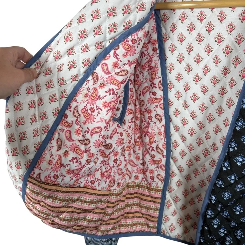 Women’s Reversible Quilted Paisley Boho Jacket in Blue/Pink Multi Size M
